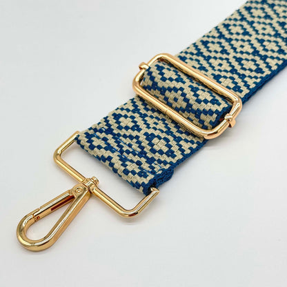 Taschenriemen aus gewebtem Mosaik in Blau und Steinfarben
