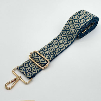 Taschenriemen aus gewebtem Mosaik in Blau und Steinfarben