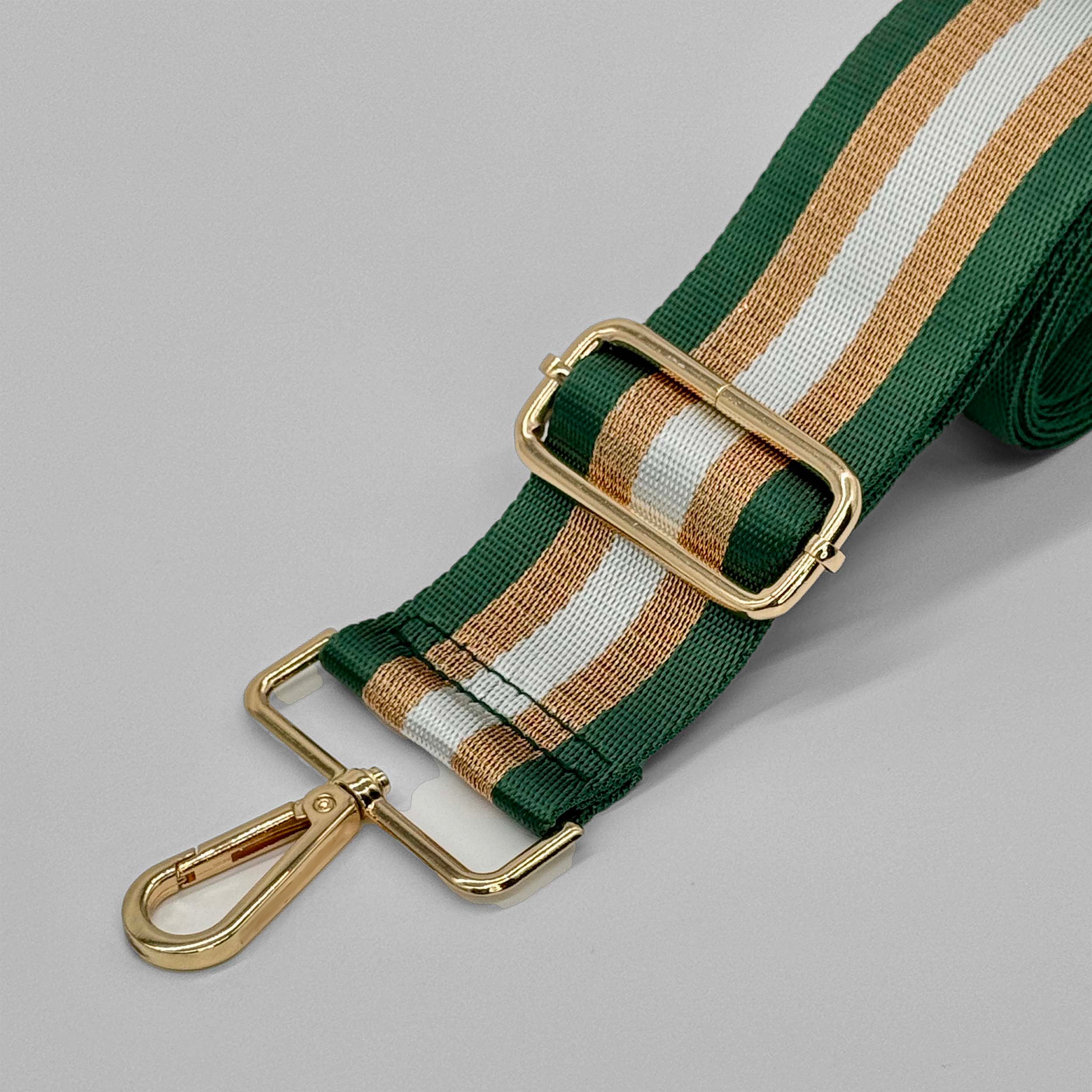 Taschenriemen mit grünen und goldenen Metallic-Streifen