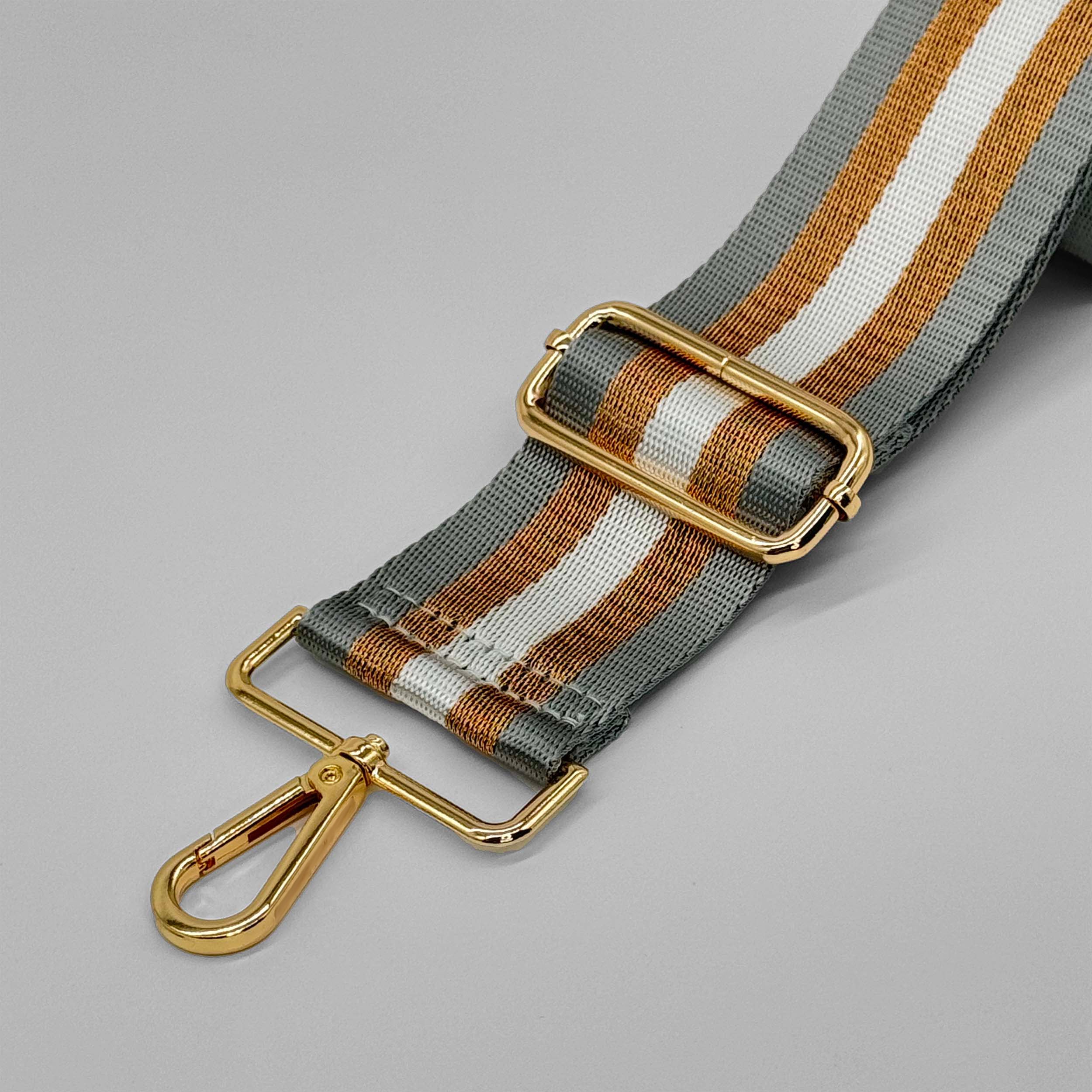 Taschenriemen mit grauen und goldenen Metallic-Streifen
