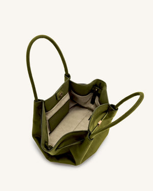 Nora Tote – Dunkeloliv (Weiches Wildleder)