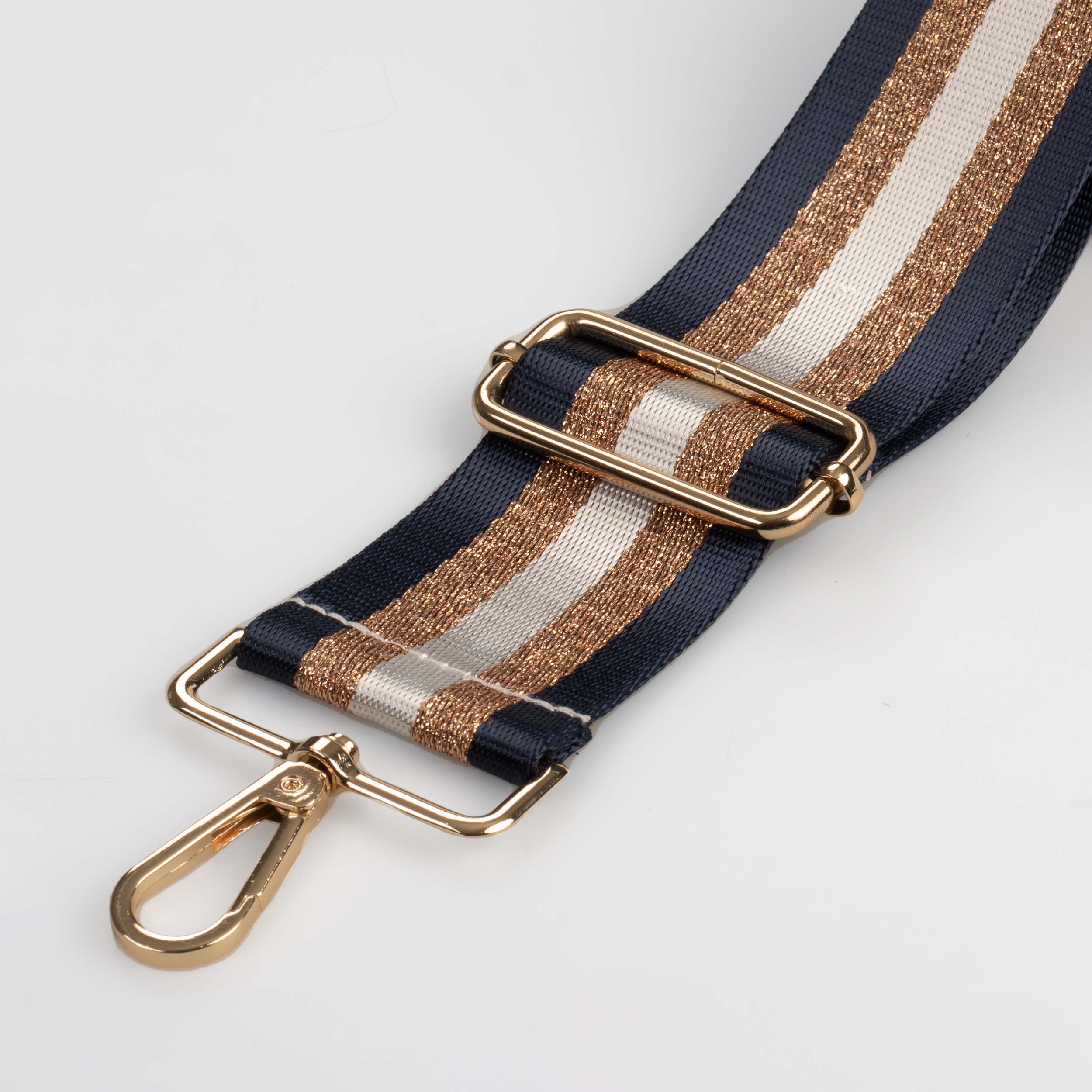 Taschenriemen mit marineblauen und goldenen Metallic-Streifen