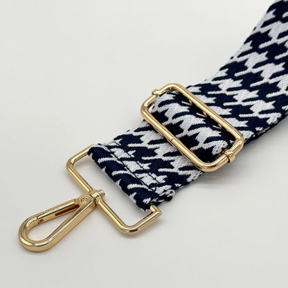 Taschenriemen aus marineblauem Hahnentrittmuster