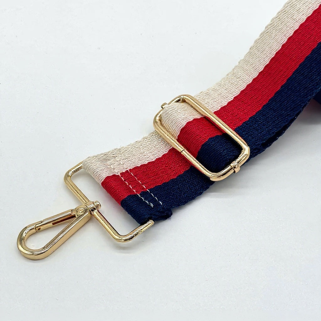 Taschenriemen mit roten, weißen und blauen Streifen