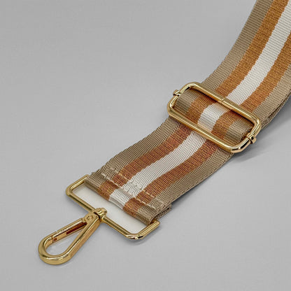 Taschenriemen mit steinfarbenen und goldfarbenen Metallic-Streifen